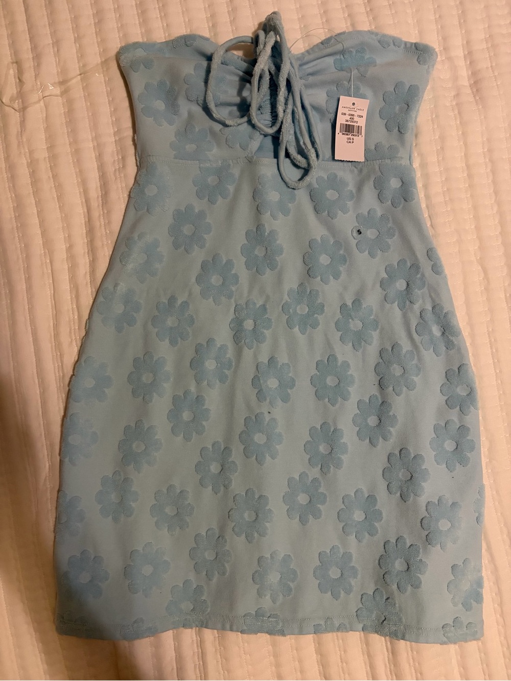 Size small. Brand New American Eagle  Blue Floral Strapless Dress - Unbranded